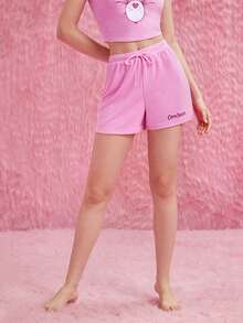 GLOWMODE X Care Bears™ Towel Terry Embroidered Drawstring Shorts Daily Casual - Pink - View 8