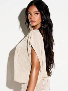 KIZN Womens Beige Open Back Chunky Knit Shell Embellished Mini Sweater Dress Fall Winter Bodycon Party Cocktail Evening - Khaki - View 4