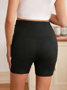 SHEIN Maternity Lemon Embroidery Adjustable Waist Casual Versatile Daily Wear Shorts - Black - View 2