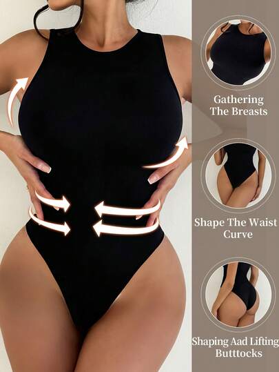 Sirith 1pc Women Seamless Waist Slimming Shapewear Bodysuit With Thong