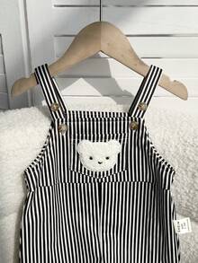 Newborn Baby Boy Casual Cute Cartoon Pattern Striped Bib Romper - Multicolor - View 3