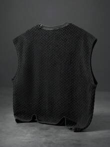 PAVTROS Pavtos 男士街头风棉质宽肩背心，采用优质棉针织面料，短款宽肩设计，提花针织纹理面料，复古水洗效果，适合复古、朋克、Y2K、简约修身等混搭风格爱好者，也适合说唱歌手、年轻街头风、时尚、ins风、日常休闲、街头、派对、返校季、时尚穿搭、节日礼物、男友礼物等场合，男女皆宜。 - 黑色 - 查看 2