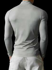 GymBeat 男士休闲运动半拉链长袖T恤 - 灰色 - 查看 2