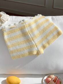 Comfortcana 女士抽绳腰带条纹休闲针织短裤 - 黃色 - 查看 2