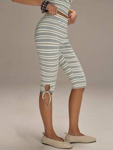 Athîral 女士条纹打结休闲七分裤 - 彩色 - 查看 1