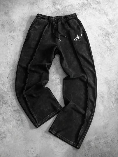 ROMWE MEN Men's Drawstring Waist Star Print Wide Leg Sweatpants