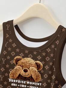 Franclia 女士修身圆领背心，饰有花卉图案和标语熊印花 - 彩色 - 查看 3