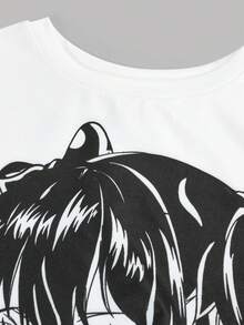 女童休闲圆领可爱卡通印花T恤和喇叭裤套装 - 彩色 - 查看 4