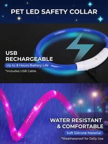 PETSIN 1pc Rechargeable LED Lighted Pet Collar, With Three Lighting Modes, Visible At Night, Ensuring The Safety Of The Pet. The Collar Can Be Freely Adjusted In Length. A Festive Atmosphere Collar, Suitable For Small, Medium And Large Cat And Dog - Multicolor - View 3
