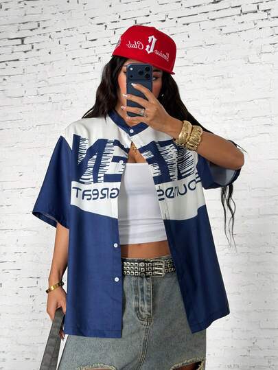 StreetHx Áo thun ngắn tay nữ mùa hè phong cách thể thao đường phố in họa tiết Anh Quốc