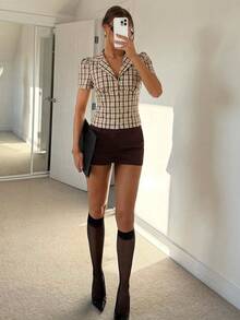 Siren Gaze Chemise décontractée vintage à manches bouffantes et boutons devant à carreaux pour femmes, été - Multicolore - Voir 6