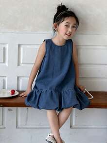 DAZY 女童无袖牛仔连衣裙 - 藍色 - 查看 3