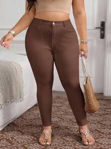 EMERY ROSE Quần jeans nữ cỡ lớn cạp cao ôm sát, kiểu dáng thường ngày, đa năng. - Cà phê nâu - Xem 4