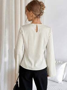 Siren Gaze Blusa elegante de manga de campana a rayas para mujer - Albaricoque - Ver 2