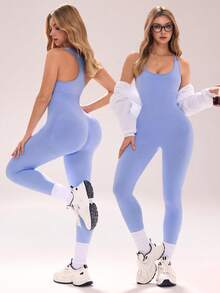 Sovereign Charm Seamless High Elasticity Yoga Fitness Casual Daily Sports Jumpsuit - Blue - View 1