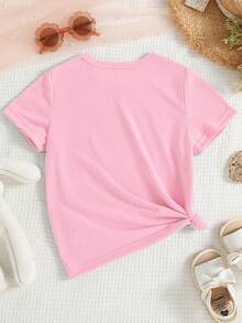 女童休闲创意可爱卡通猫咪星星印花短袖T恤，舒适百搭，适合春、夏、秋季日常穿着。 - 粉色 - 查看 2