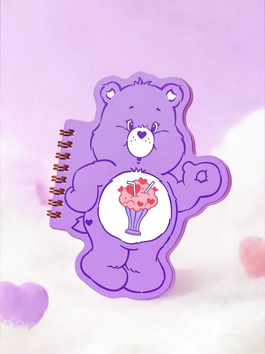SHEIN X Care Bears 1pc Cute Cartoon Cheer Bear Shaped Portable Spiral Notebook, 80 Pages 40 Sheets Blank Inner Pages, Suitable For Learning, Writing, Drawing, Suitable For Students And Women - Purple - View 1