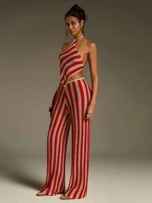 Athîral Women's Striped Hollow-Out Design Casual Knitted Pants - Multicolor - View 5