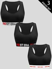 3pcs Women's Fashionable Letter Printed Bras Set - Multicolor - View 6