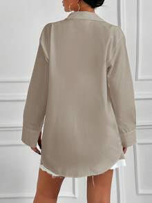 RueChic Eye Pattern Glitter Long Sleeve Shirt - Beige - View 2