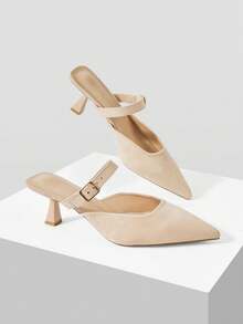 Mnmlis Women Low-Heeled Beige Pointy-Toe Pumps In A Minimalist Commuter-Chic Style. - Beige - View 2