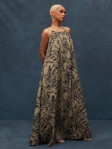 Đầm maxi dài thướt tha, chất liệu chiffon mỏng, họa tiết da báo, lưng thấp, dáng suông. - Nhiều màu - Xem 5