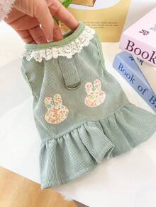 PETSIN 1pc Pet Dress, Embroidered Cute Rabbit Vest Dress, Cat/Dog Universal Clothing, Spring Clothing With Pull Tab - Multicolor - View 8