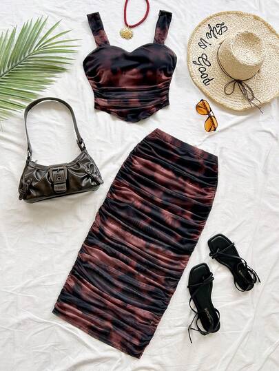 Soleia CURVE Women'S Ditsy Floral Camisole Top And Pleated Mini Skirt Outfit, Holiday Style Beach Vacation Outfits Spring Summer Outfits For Women West Music Festival Bohemia Holiday Boho,Summer Outfits,Spring Clothing,Festival Outfits For Women ,Beach Outfit For Women,Holiday Outfits For Women ,