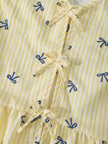 Sparklyn 2pcs/Set Tween Girls Sleeveless Shirt With Bow Buttons And Elongated Pants - Yellow - View 8