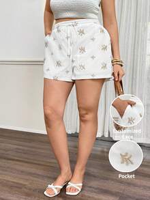Lounesse Quần short thêu màu trắng cỡ lớn dành cho nữ, thích hợp mặc thường ngày hoặc đi làm. - trắng - Xem 1