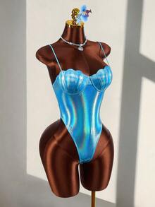 Amplova 2026 New Mermaid Seashell Bikini Top, Sexy Goddess One-Piece Swimsuit For Beach Vacation - Blue - View 4