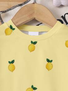 Souflis Souflis 2pcs/Set Baby Girl Vacation Style Cute Lemon Print Top And Lemon Print Shorts Set, Suitable For Outdoor Summer - Multicolor - View 3