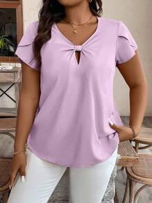 Breezaya Camisa de manga corta de unicolor informal de talla grande - Púrpura malva - Ver 3
