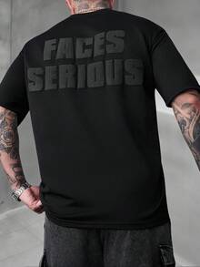 SLATEMANN 男士圆领字母图案休闲百搭日常短袖T恤 - 黑色 - 查看 4