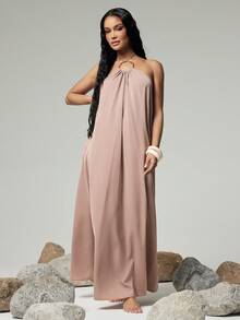 Hauture Women's Sleeveless Chain Neck Dress - Dusty Pink - View 3