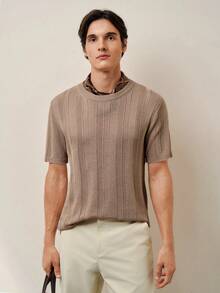 Manfinity Homme Áo thun nam tay ngắn cổ tròn màu trơn, kiểu dáng thường ngày, thích hợp cho mùa hè. - Màu Khaki - Xem 4