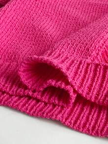 Maweii Suéter de mujer talla grande, tejido, top de manga corta, cuello redondo, color rojo rosa, primavera y verano, con recortes, diseño con sentido, vacaciones, sexy, estilizador, top corto - Rosa Fucsia - Ver 3