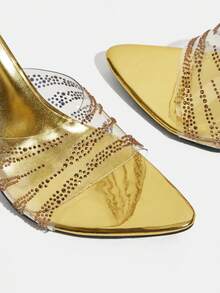 CUCCOO TILAWA Stylish And Elegant Party, Daily Women's Thick-Heeled High-Heeled Sandals, Popular Transparent Rubber Rhinestone Design In The Middle East, Comfortable And Versatile, Suitable For Matching With Various Dresses And Pants - Gold - View 5