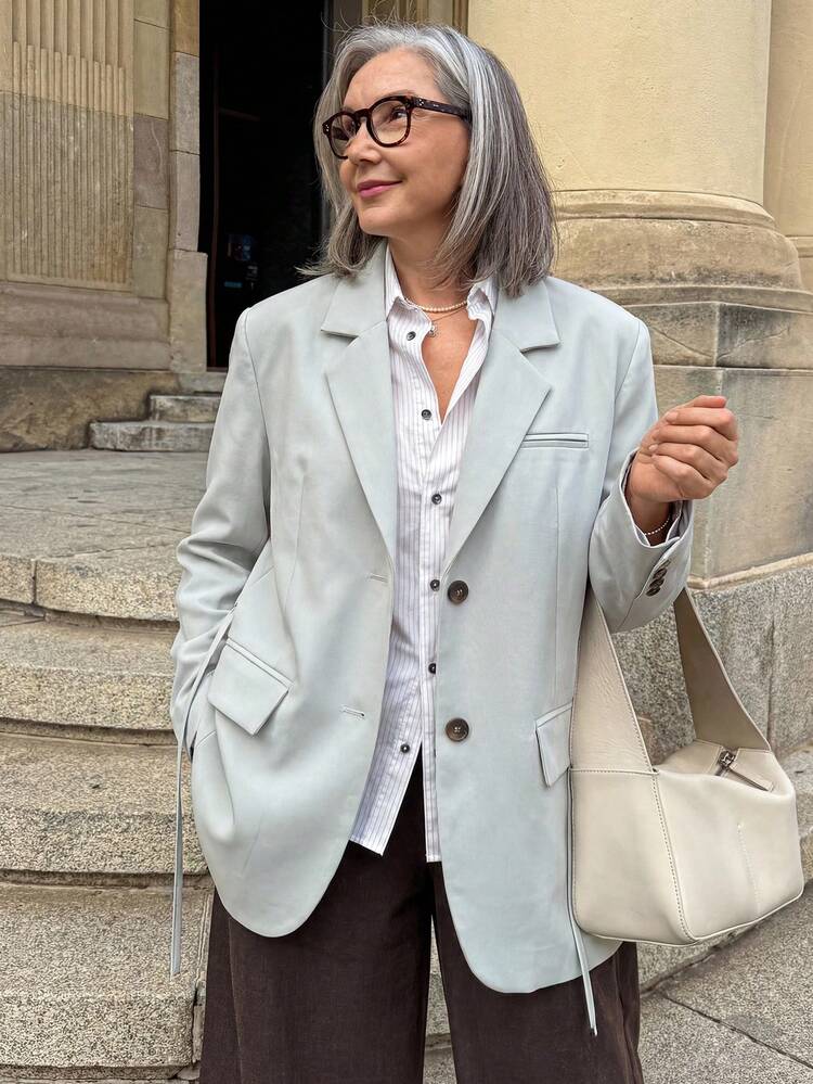 Women's Solid Color Loose Long Sleeve Lapel Belt Elegant Formal Spring Autumn Jacket