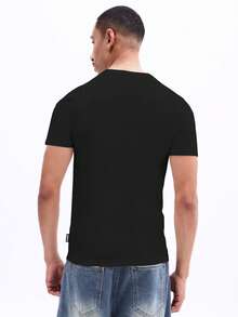 SUMWON 男士短袖亨利衫，纯棉休闲纽扣领套头衫，日常舒适宽松版型，春夏衣橱必备单品 - 黑色 - 查看 2