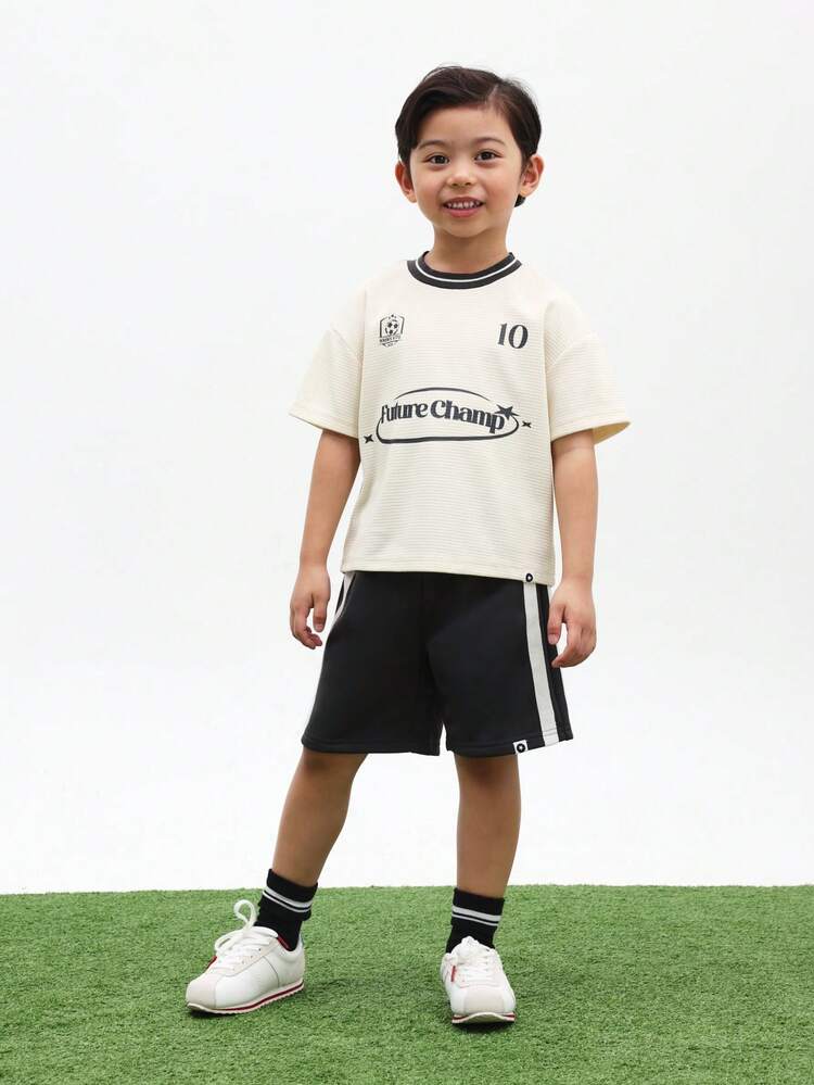 Boys Future Champ Print Crew Neck T-Shirt And Athletic Shorts Co-Ord Set With Number 10 Detail , World Cup