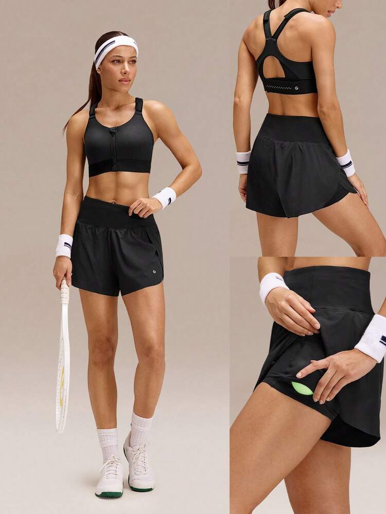 3" VitalSwift Short de course à taille réglable avec fente haute, séchage rapide, avec short intégré, poches latérales, bandes antidérapantes. Convient pour la course, le jogging, l'entraînement, la salle de sport. Impact moyen