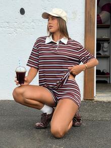 Muchica 女士红色条纹针织套装，春夏款 - 彩色 - 查看 4