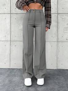 SHEIN 小码女士纯色简约日常商务裤 - 灰色 - 查看 5