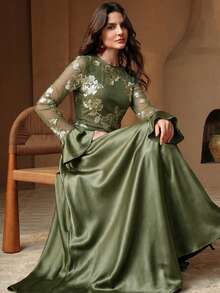 Anewsta Đầm phối nhiều lớp, thích hợp cho mùa xuân, mùa hè, lễ hội, những dịp trang trọng, kỳ nghỉ, du lịch và mặc thường ngày. - Màu xanh Ô liu - Xem 5