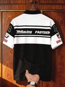 Aesthetic Post 复古摩托车图案印花T恤，数字印花，独特设计，宽松翻领男士Polo衫 - 彩色 - 查看 2