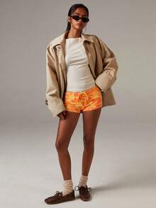 Athîral Women's Casual Vacation Knit Elastic Printed Shorts - Yellow - View 5