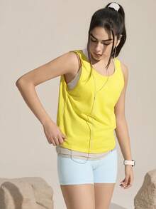 Exploreva 女士针织露背背心 - 黃色 - 查看 4