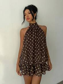 Aloruh 女士优雅浅黄色露背系带迷你连衣裙 - 彩色 - 查看 7