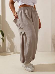 Slaydiva Women's Flowy High Waist Parachute Jogger Pants With Cuffed Bottoms, Comfortable Loose Fit Loungewear, Brown - Coffee Brown - View 3